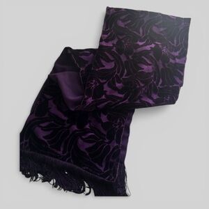 Vintage Y2k stunning velvet burnout and sheer panel fringe scarf Swee Lo silk